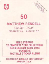 1983 Scanlens VFL Stickers #50 Matthew Rendell Back